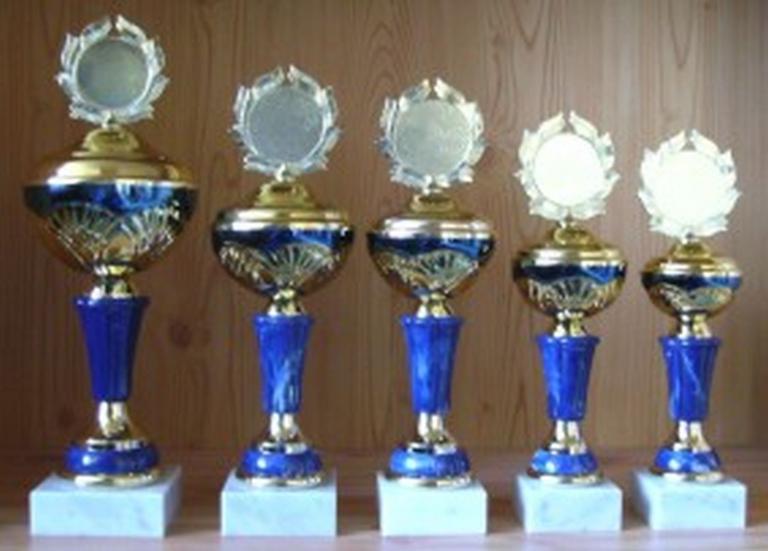 6er Serie Pokale gold-blau 26 bis 35 cm #1851